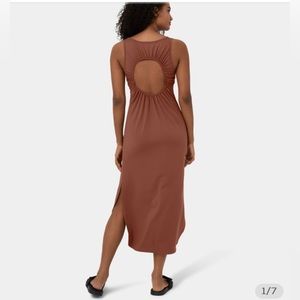 U Neck Sleeveless Backless Cut Out Ruched Split Hem High Low Midi Casual Dress